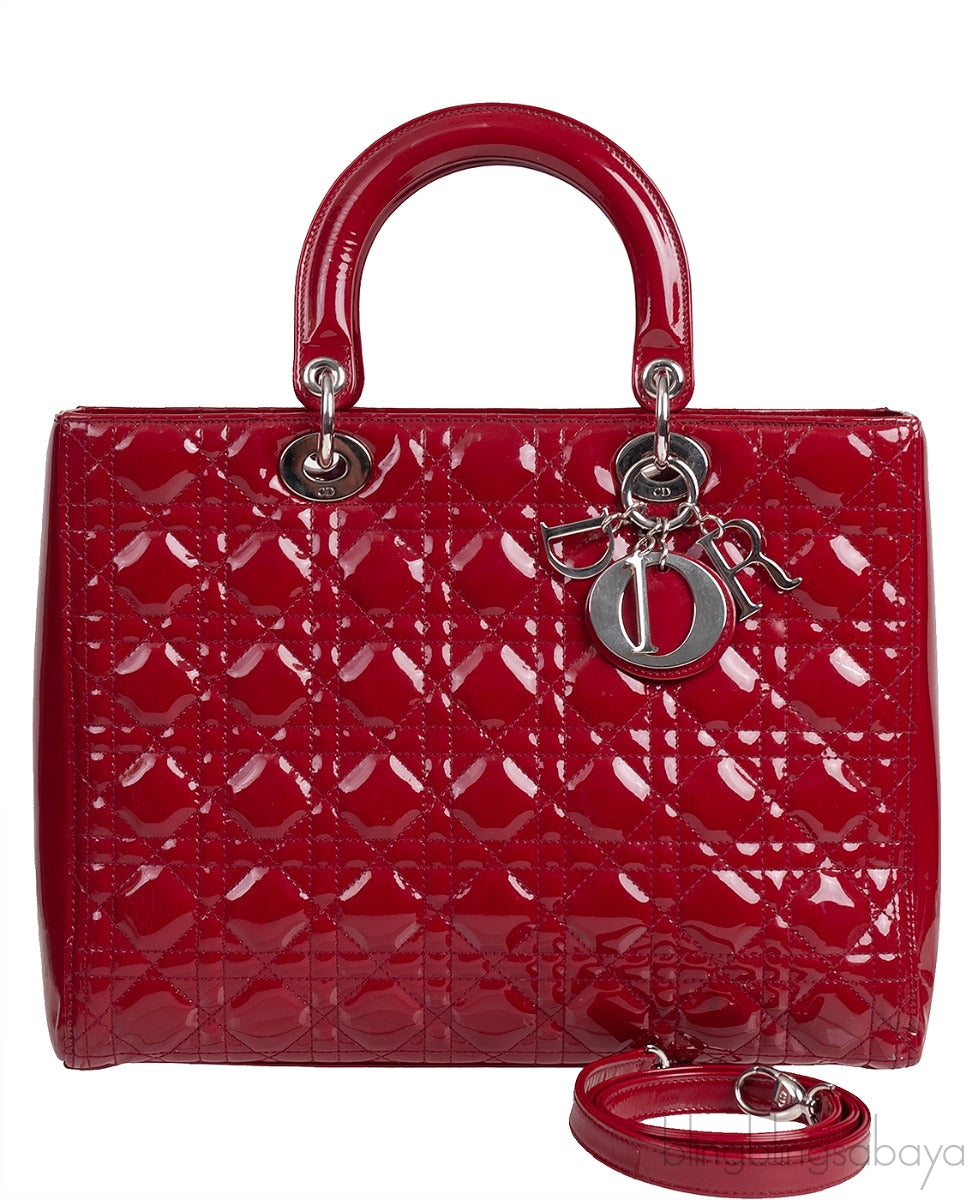 Lady Dior Red Patent Quilted Bag PHW