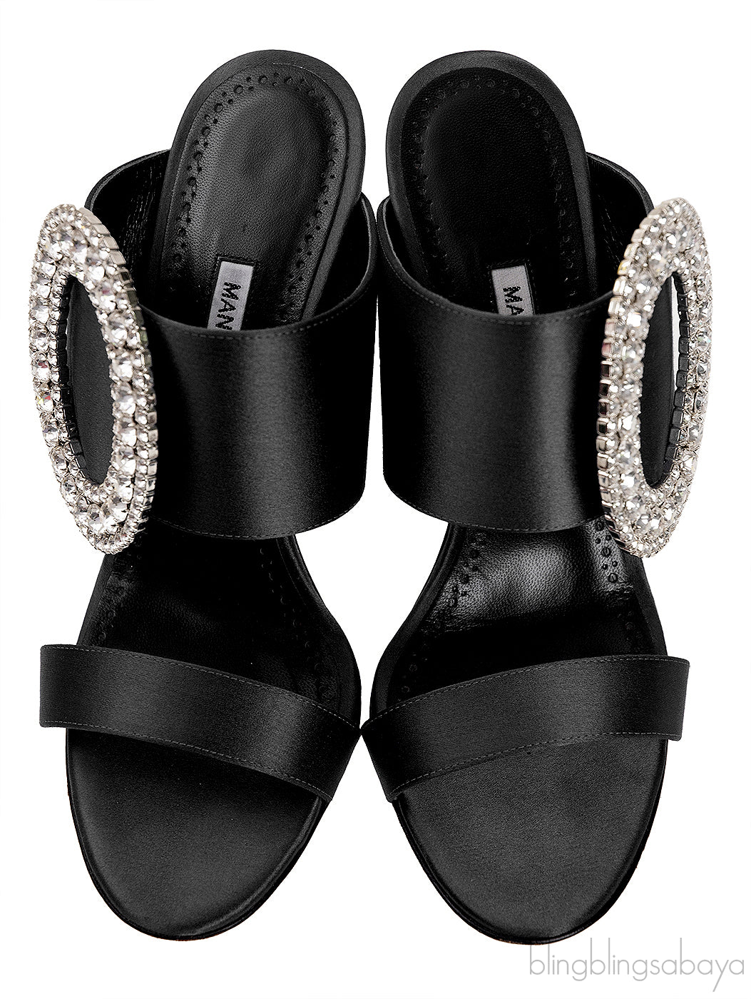 Black Satin Fibiona Slide Sandals