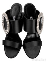 Black Satin Fibiona Slide Sandals