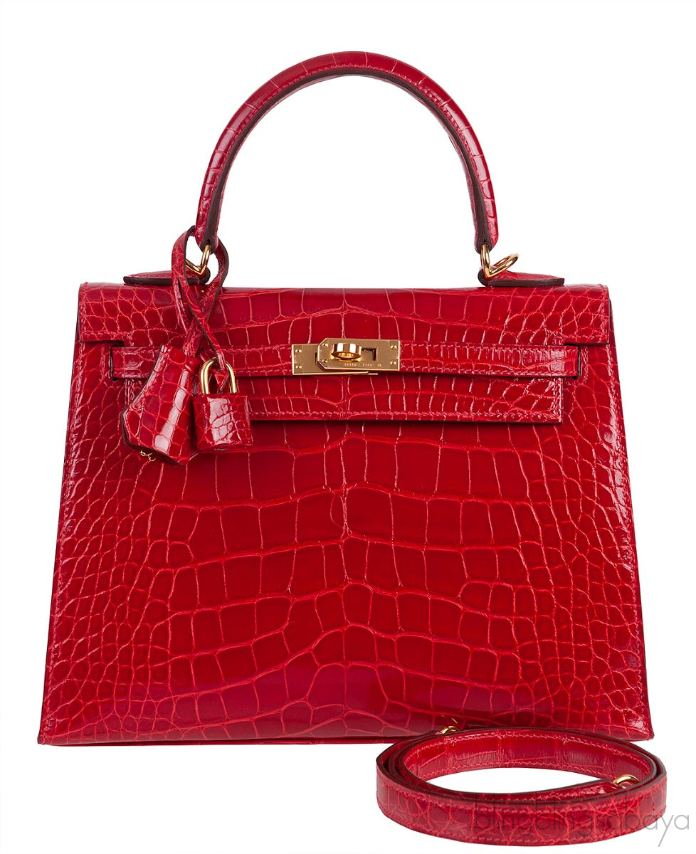 Kelly 25 Red Braise Crocodile GHW