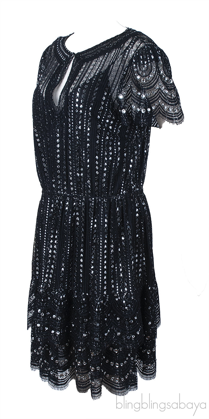 Michael Kors Black Lame Studded Lace Dress