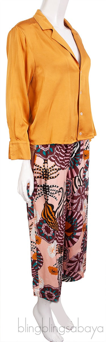 Gold Top & Printed Wide Leg Trouser
