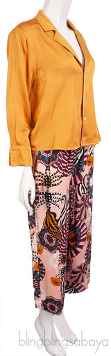 Gold Top & Printed Wide Leg Trouser