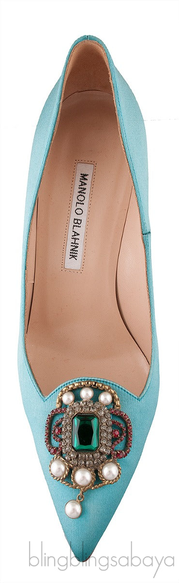 Eufrasia Teal Satin Crystal Heels