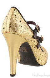 Gold Perforated Black Trim Heels