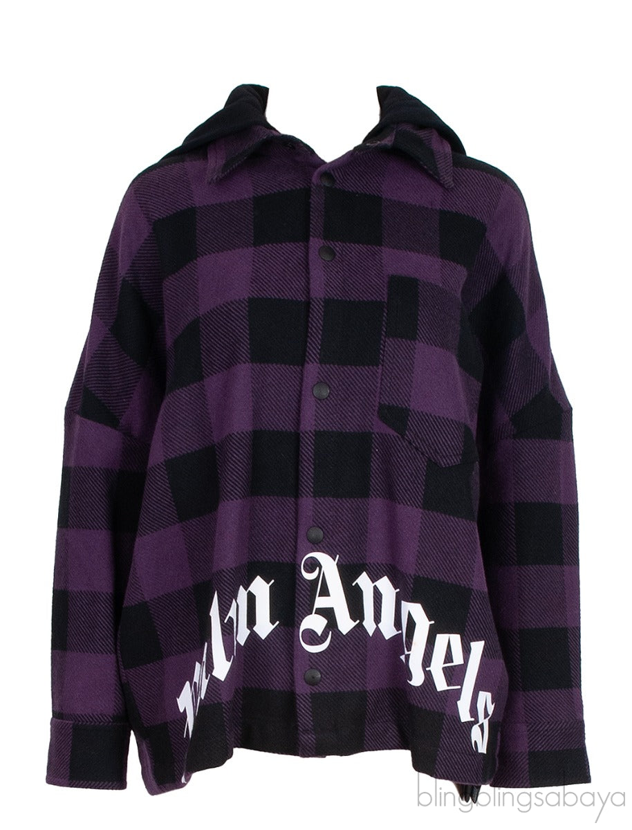 Palm Angels Purple Check Print Hoodie