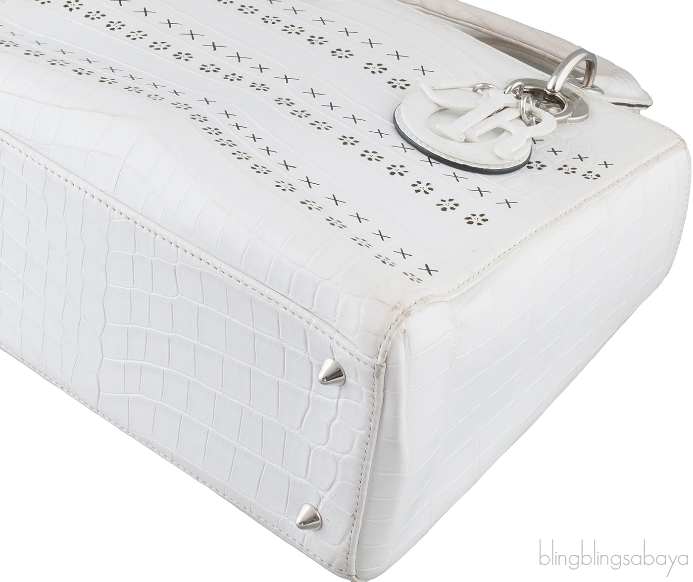Christian Dior Lady Dior White Printed Crocodile Medium Bag