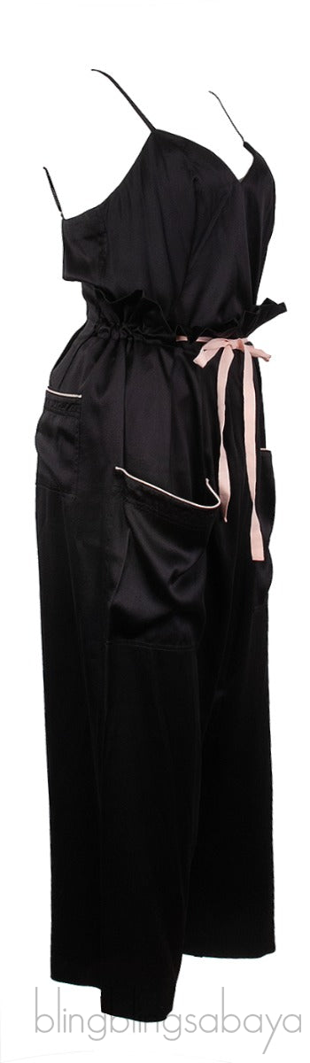 Black V-neck Cami Top & Black Pink Trim Pajama