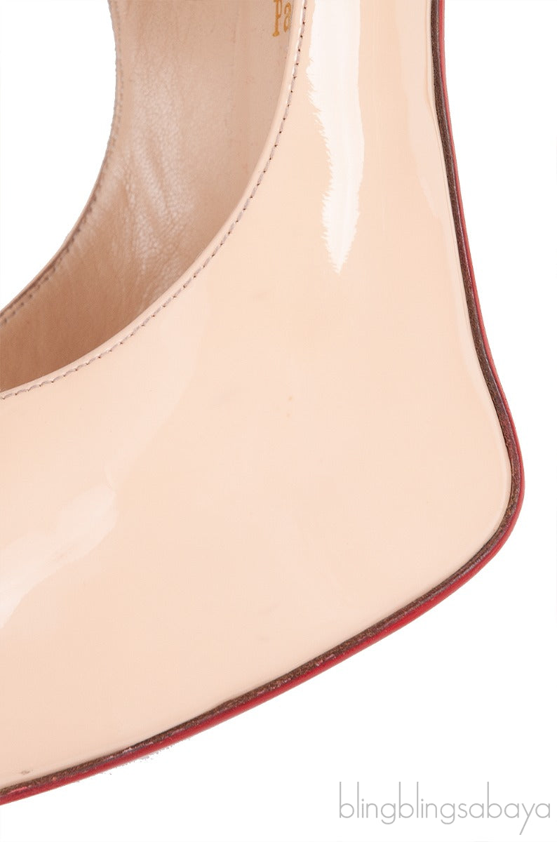 Beige Patent Peep Toe Heels
