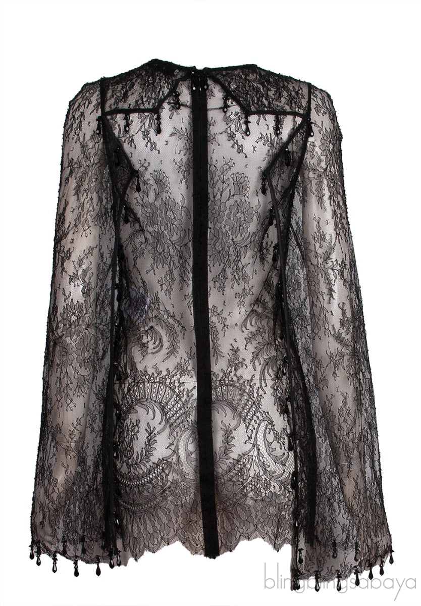 Black Lace Sheer Cape Sleeve Blouse