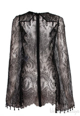 Black Lace Sheer Cape Sleeve Blouse