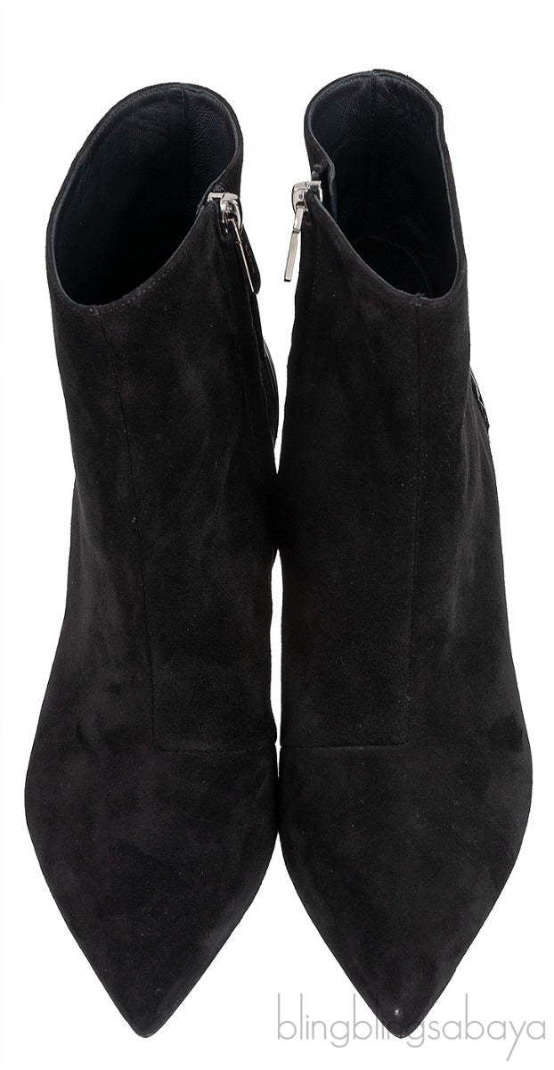 Balmain Black Pointed Toe Suede Ankle Boots
