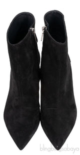 Balmain Black Pointed Toe Suede Ankle Boots