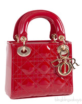 Christian Dior Lady Dior Mini Red Patent Quilted Leather GHW