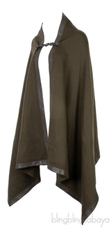 Moss Green Cashmere & Wool Leather Trim Cape