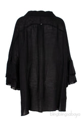 Black Linen Fringed Cuff Shirt