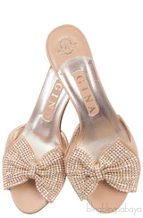 Nude Leather Bow Crystal Sandals