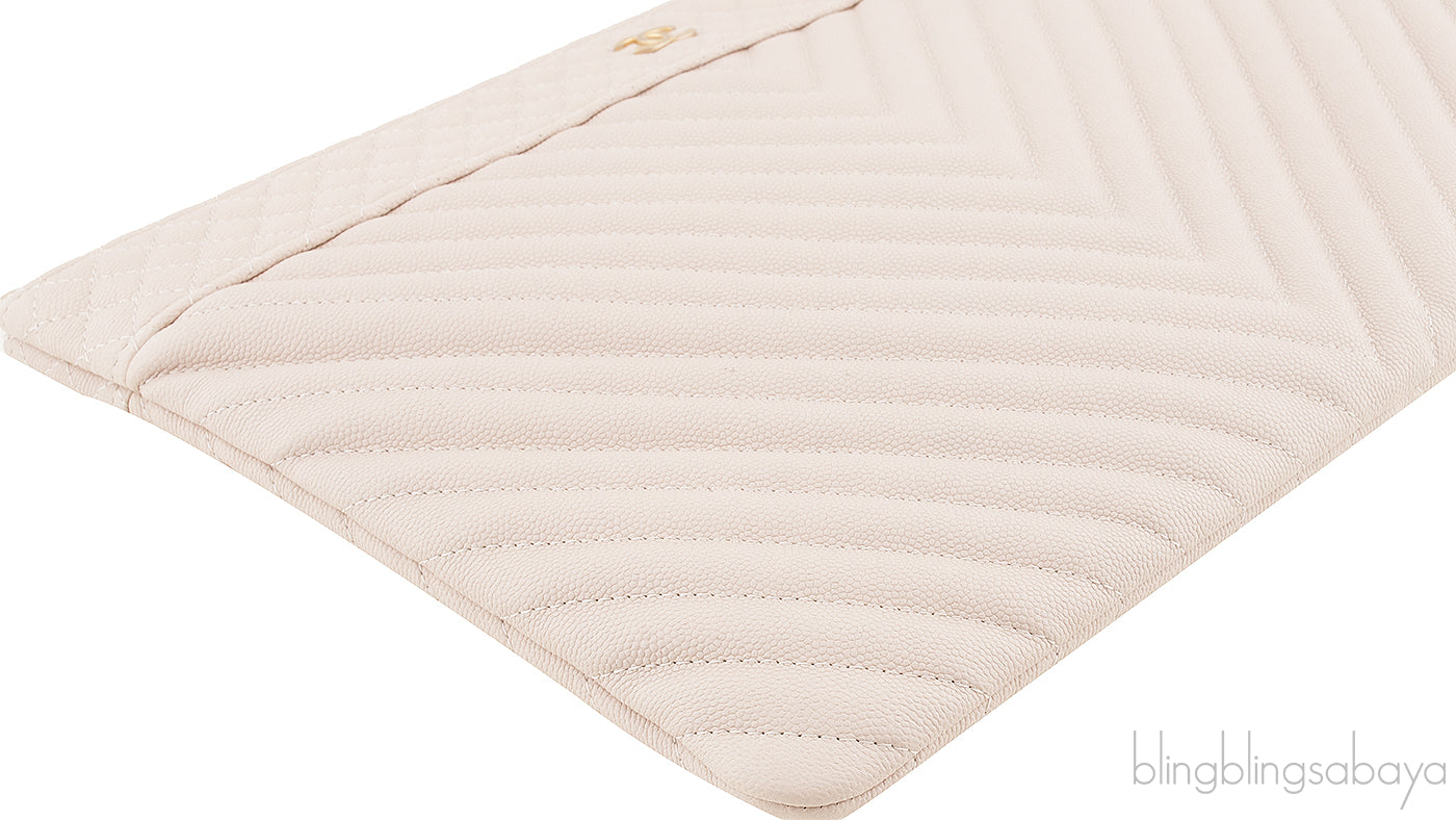 Beige Chevron Caviar O-case Pouch