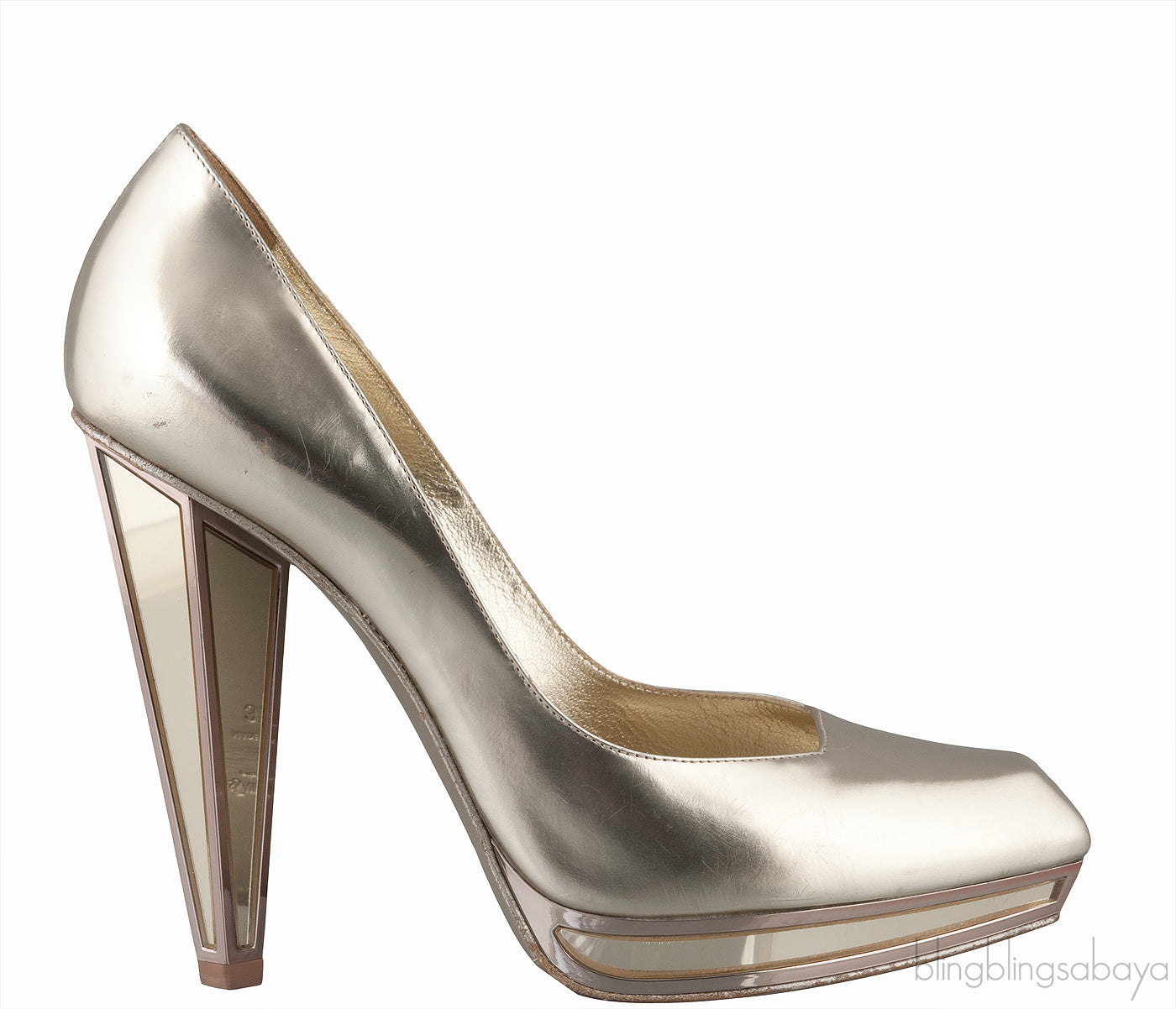 Gold Square Toe Mirrored Heels