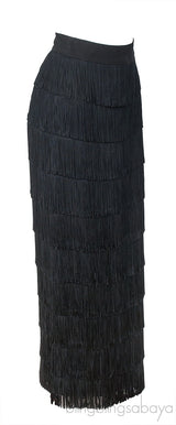Black Tiered Fringed Maxi Skirt