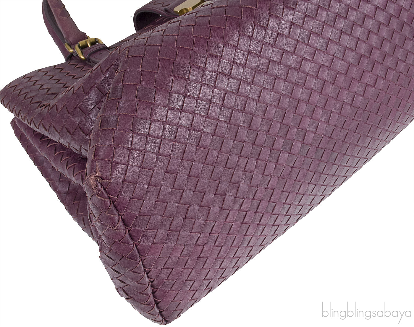 Plum Large Roma Intrecciato Leather Tote