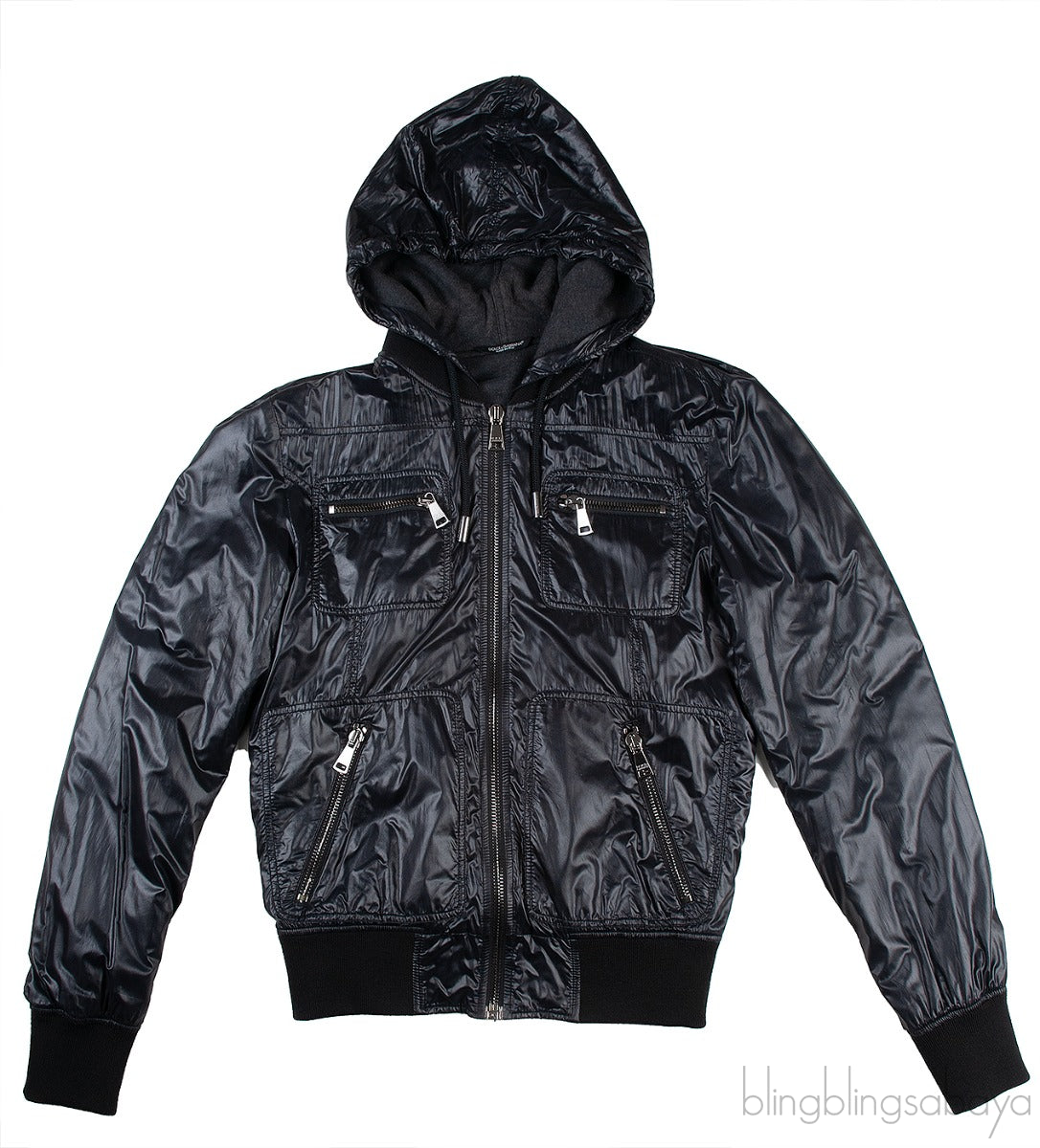 Black Polyester Men\'s Hoodie Jacket