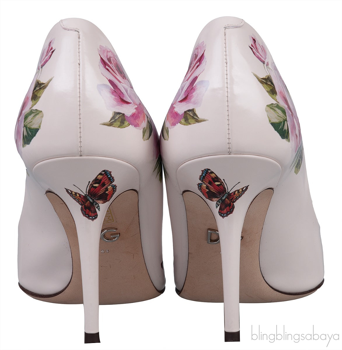 Jeweled Floral Print Leather Heels