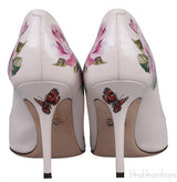 Jeweled Floral Print Leather Heels