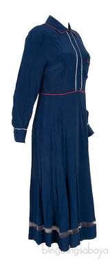 Blue Contrasting Trim Long Sleeve Dress
