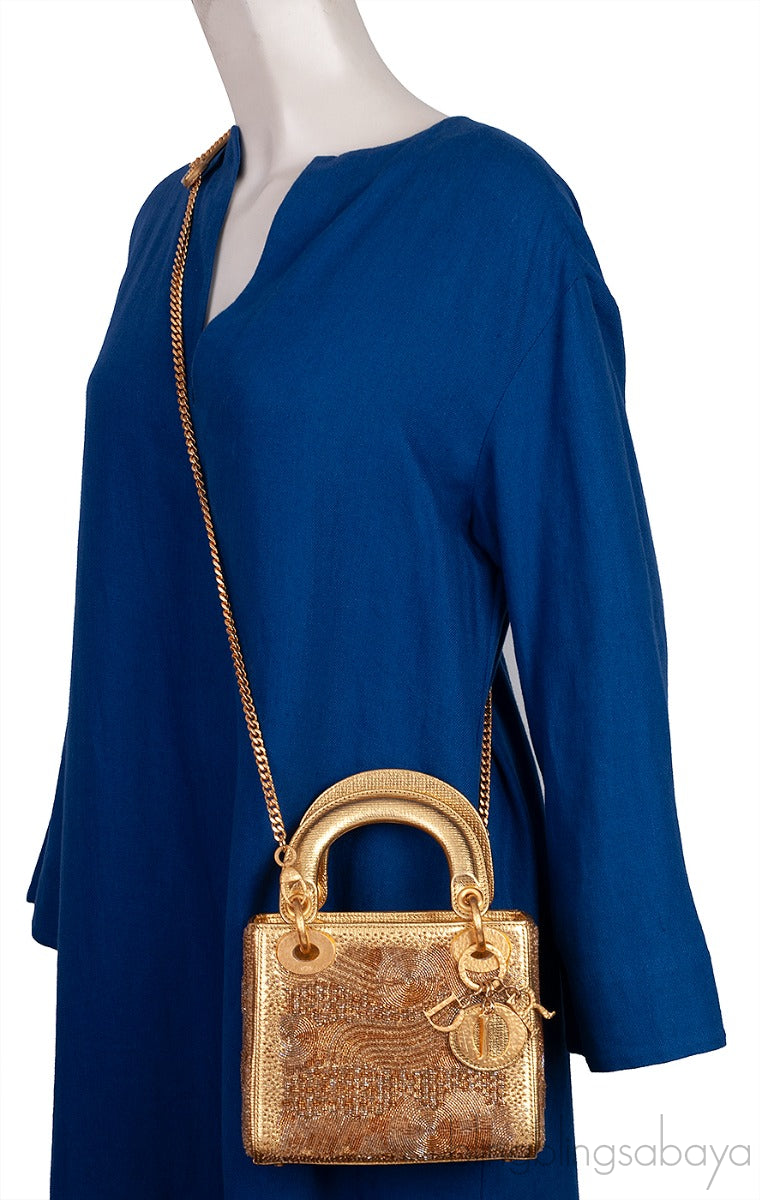 Lady Dior Mini Gold Bead Embellished Bag