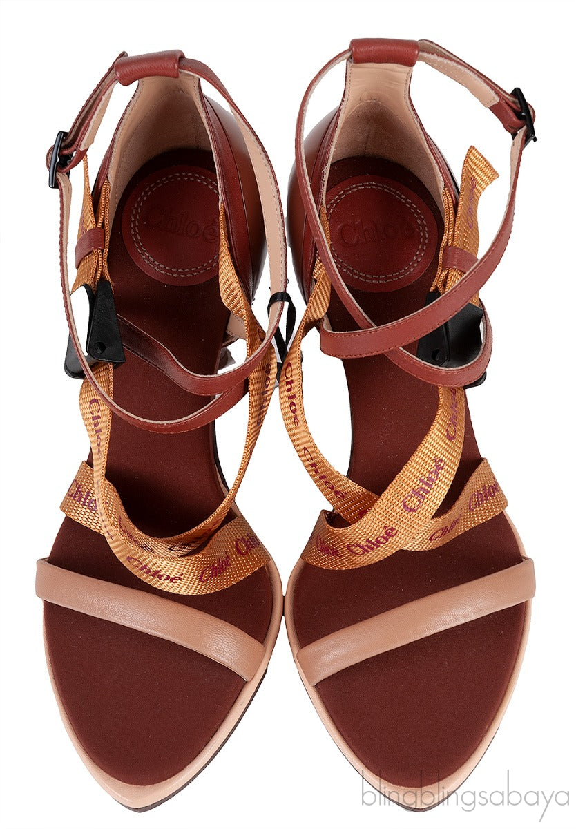 Brown Logo Strappy Slingback Sandals