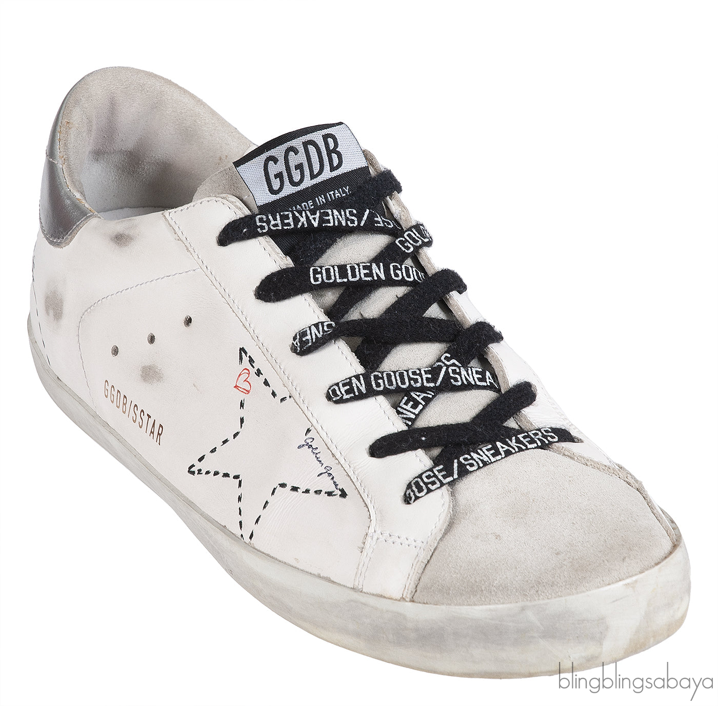 Golden goose White Distressed Printed Leather & Suede Sneakers