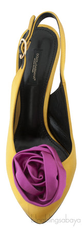 Bi-color Satin Floral Vamp Slingback