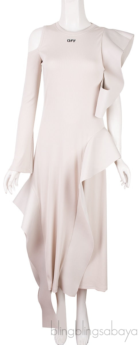 Off-white Cold Shoulder Ruffle Dress