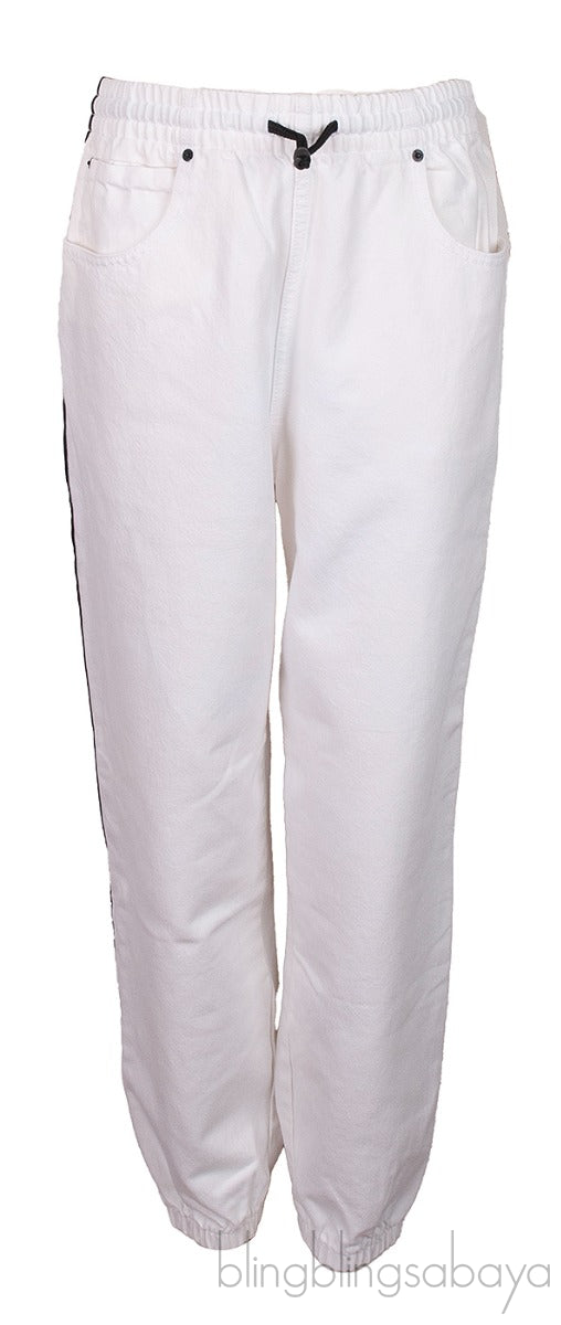 Mesh and Crystal Embellished Knitted Crop Top & White Denim Trouser
