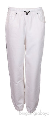 Mesh and Crystal Embellished Knitted Crop Top & White Denim Trouser