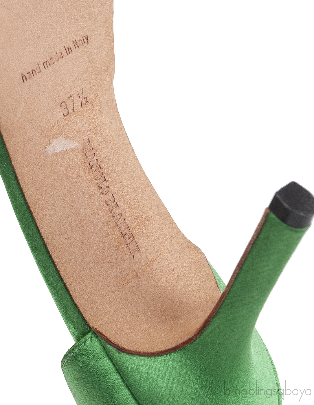 Manolo Blahnik Sedaraby Green Satin Crystal Pump