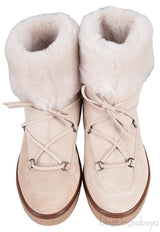 Beige Suede Fur Trim Flat Boots