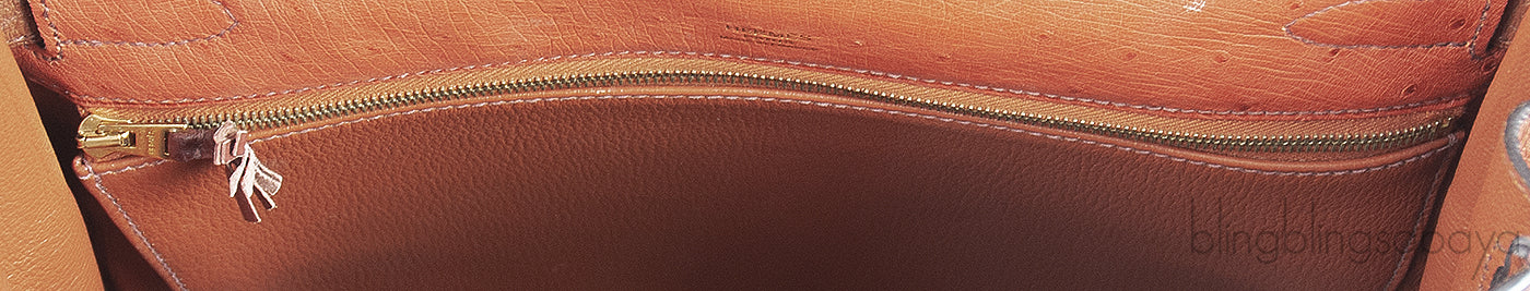 Kelly 32 Ghillies Rouge H Sunset and Brique Ostrich Bag