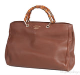 Brown Leather Bamboo Shopper Tote