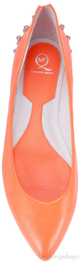 Studded Neon Orange Leather Flat