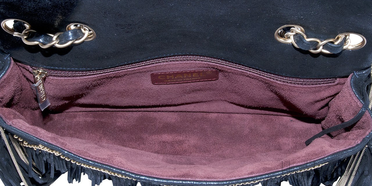 Suede Fringe & Chains Flap Bag