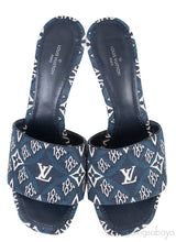 Blue Monogram Embroidered Mules