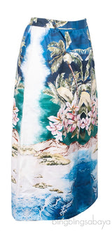 Blue Printed Midi Skirt