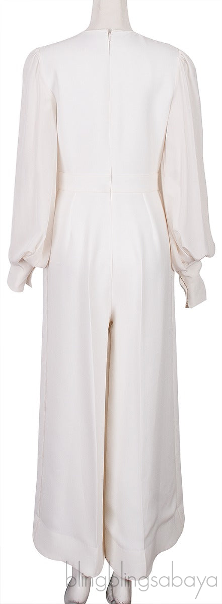 White Long Sleeves Jumpsuit