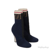 Fendi Zucca FF Logo Navy Blue Knit Boots