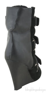 Scarlet Black Leather Wedge Boots