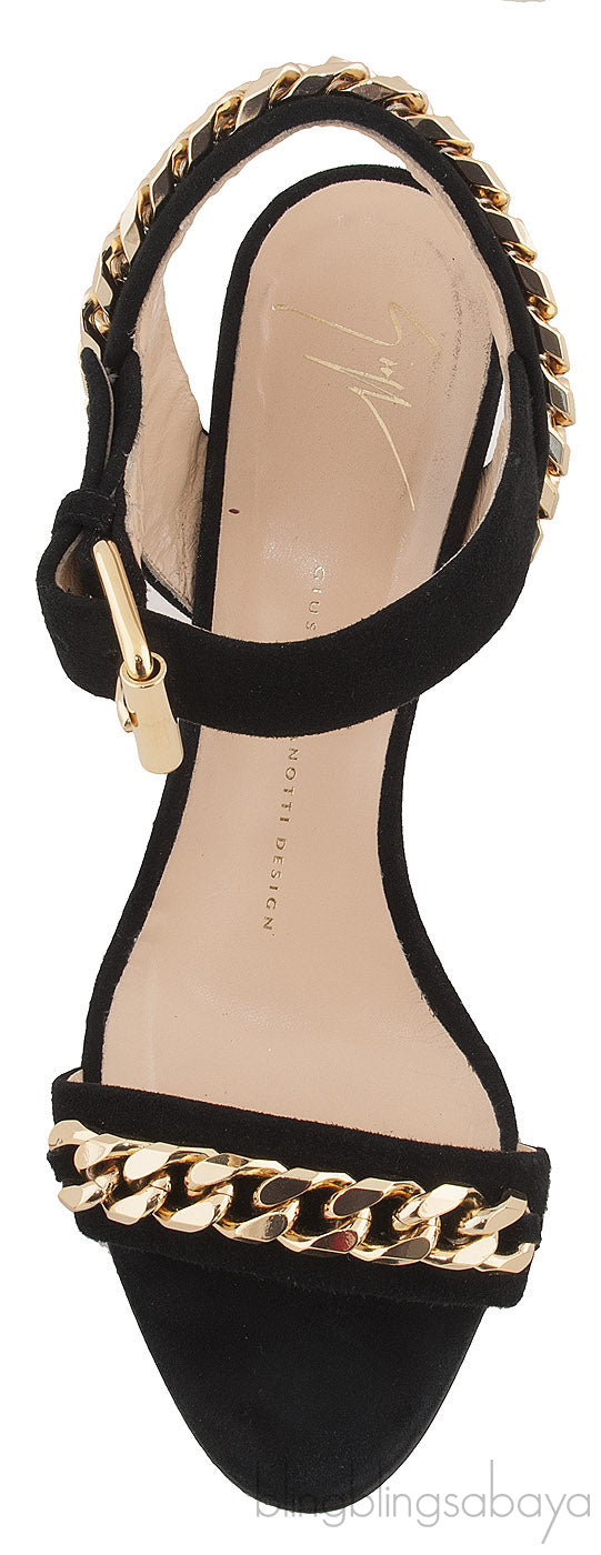 Black Suede Chain Wedge Sandals