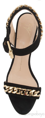 Black Suede Chain Wedge Sandals