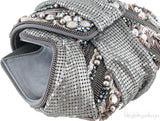 Grey Satin Metal Mesh Clutch